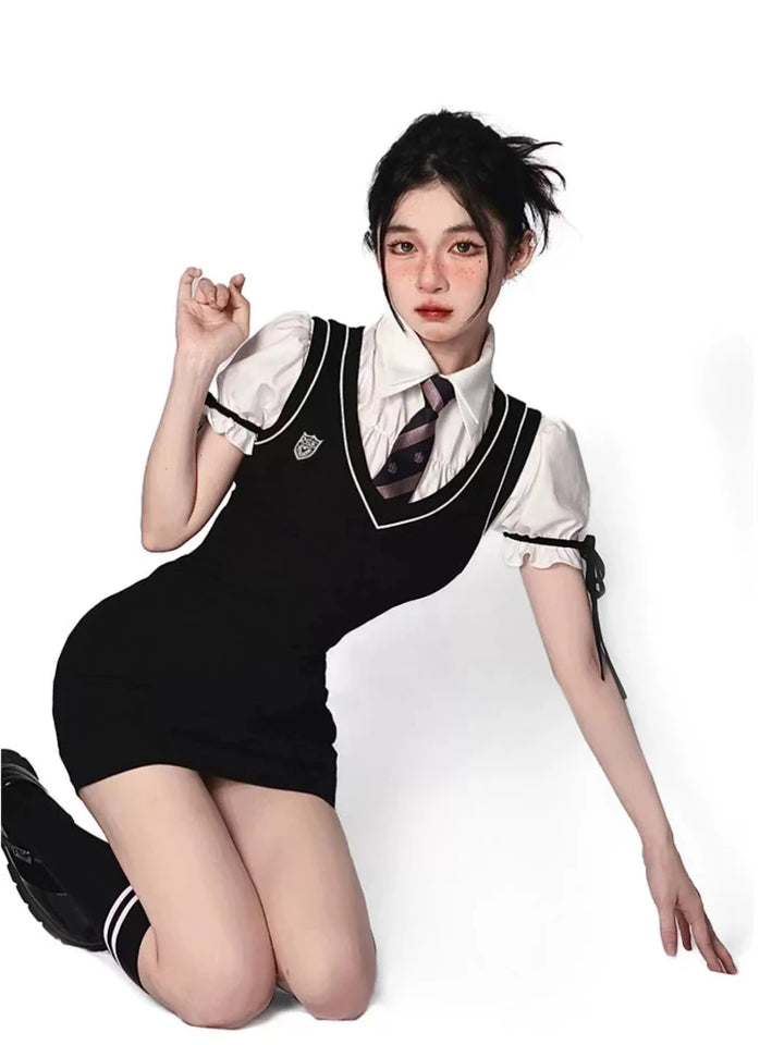 Korean Preppy-style Mini Dress Dark Tiger