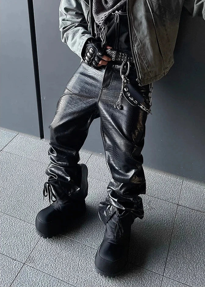 Black Crocodile Print Pants Dark Tiger