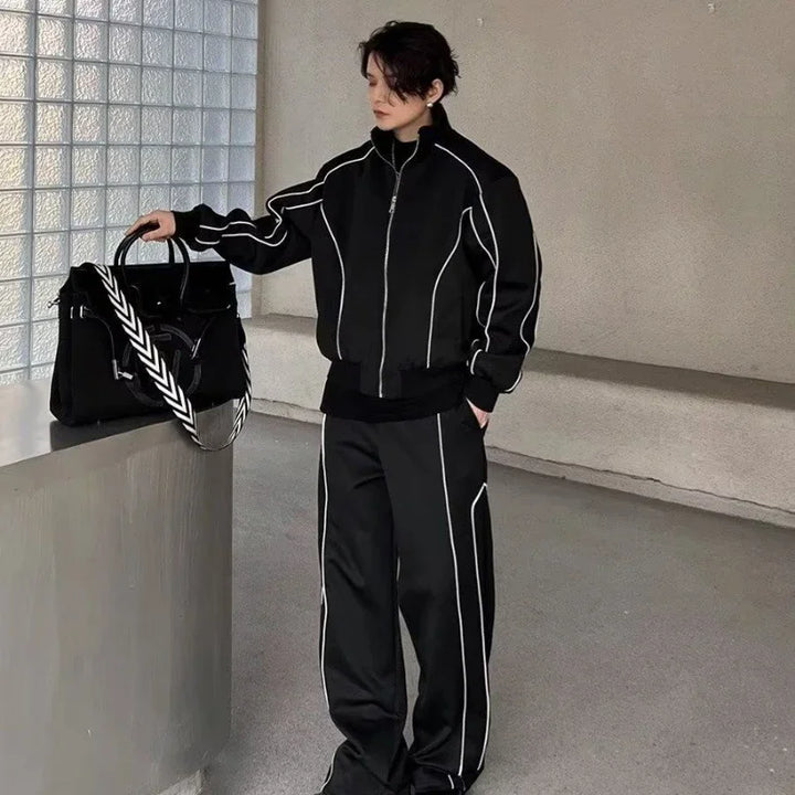 Korean Sports Outfit Set - Track Jacket & Loose Pants Dark Tiger