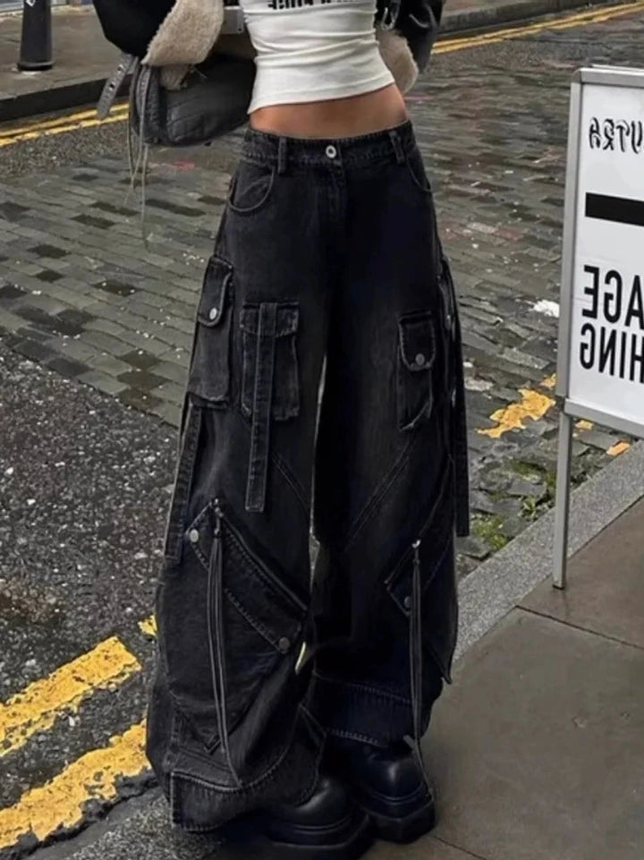 Y2K Washed Baggy Cargo Jeans Dark Tiger