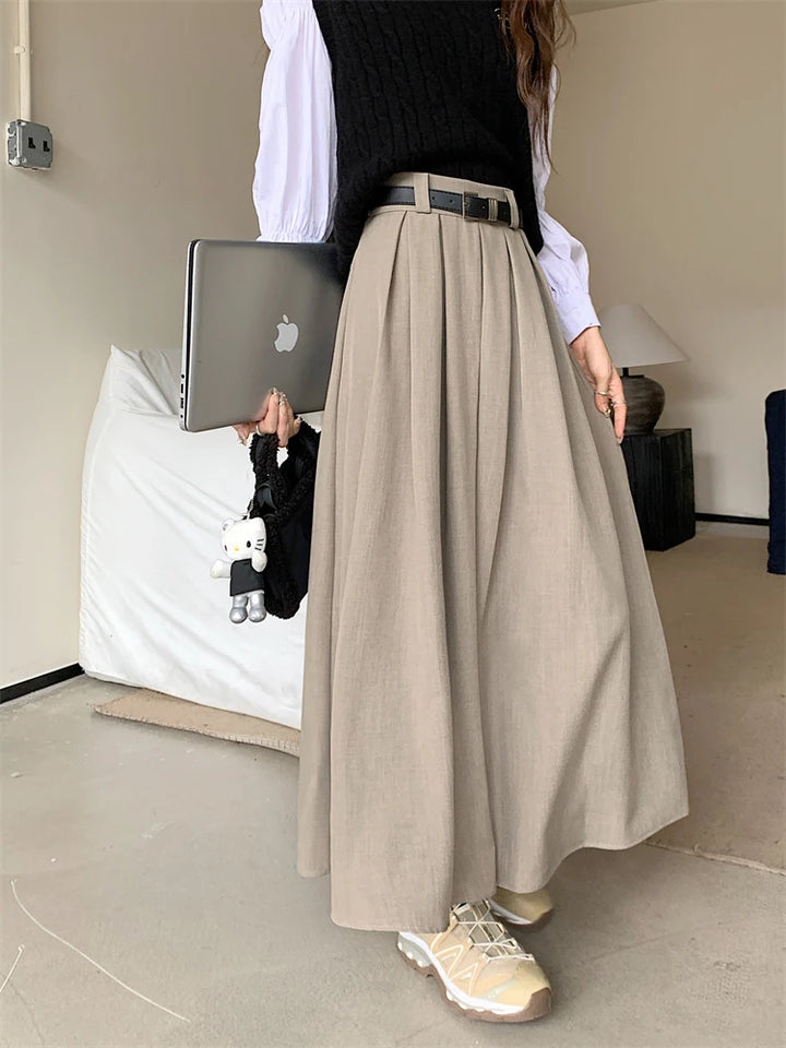 Korean Long Pleated Skirt Dark Tiger