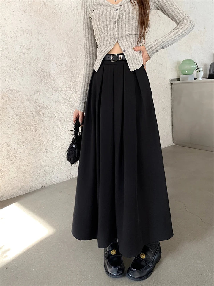 Korean Long Pleated Skirt Dark Tiger