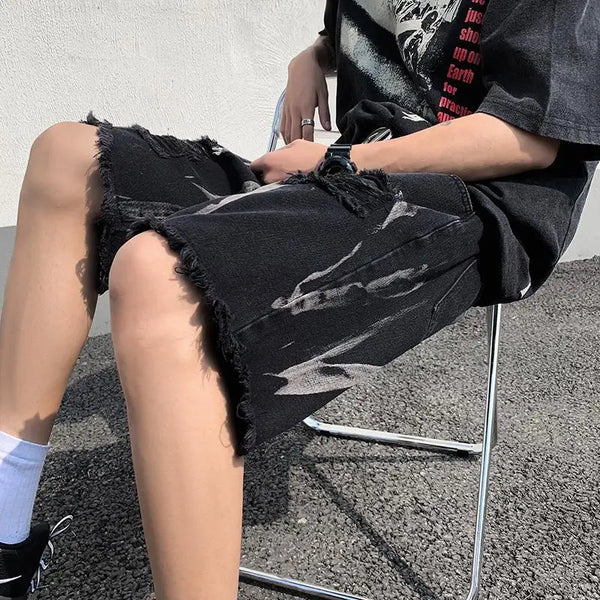 Dark Grunge Ripped Shorts Dark Tiger