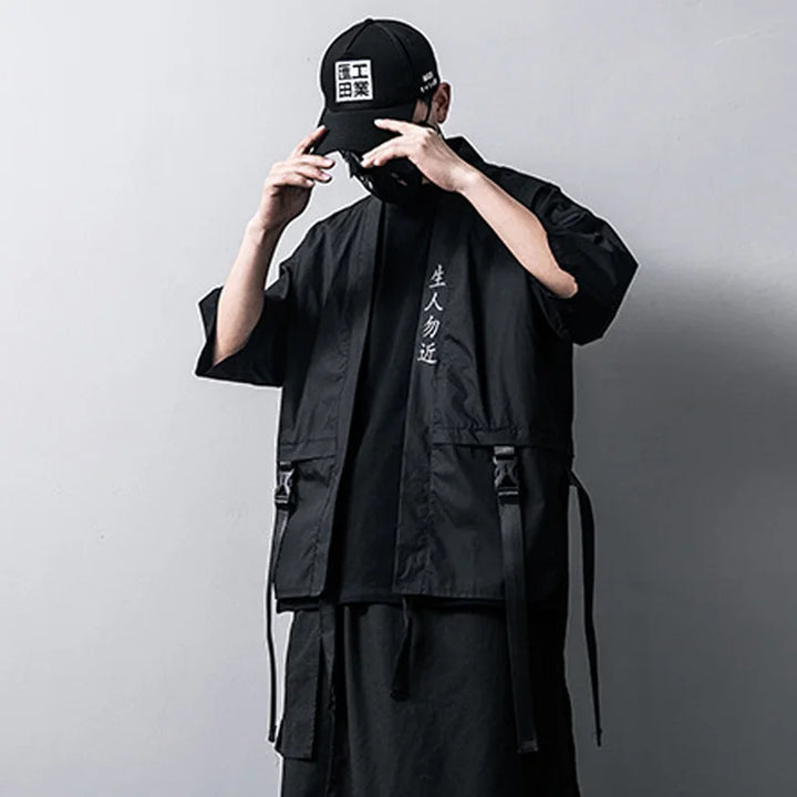 Japanese Taoist Short Sleeve Techwear Shirt Dark Tiger