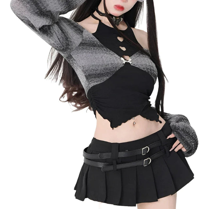 Pastel Gothic Retro Outfit Set - Short Skirt & Cardigan Dark Tiger