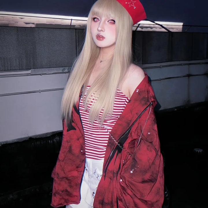 Y2K Oversized Zip Hoodie Dark Tiger