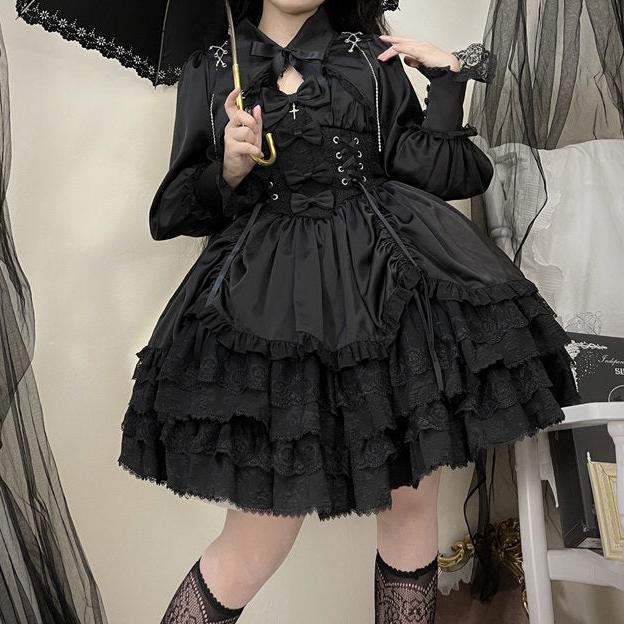 Gothic Lolita Slim Lace Dress Dark Tiger