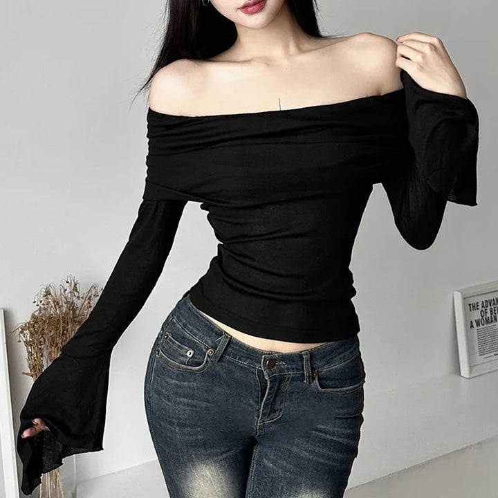 Dark Korean Off-Shoulder Longsleeve Shirt Dark Tiger