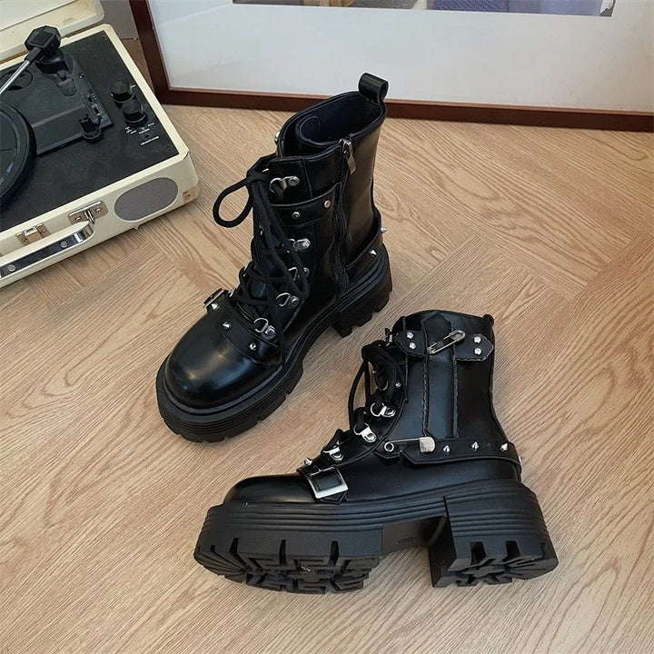 Retro Biker Platform Boots Dark Tiger