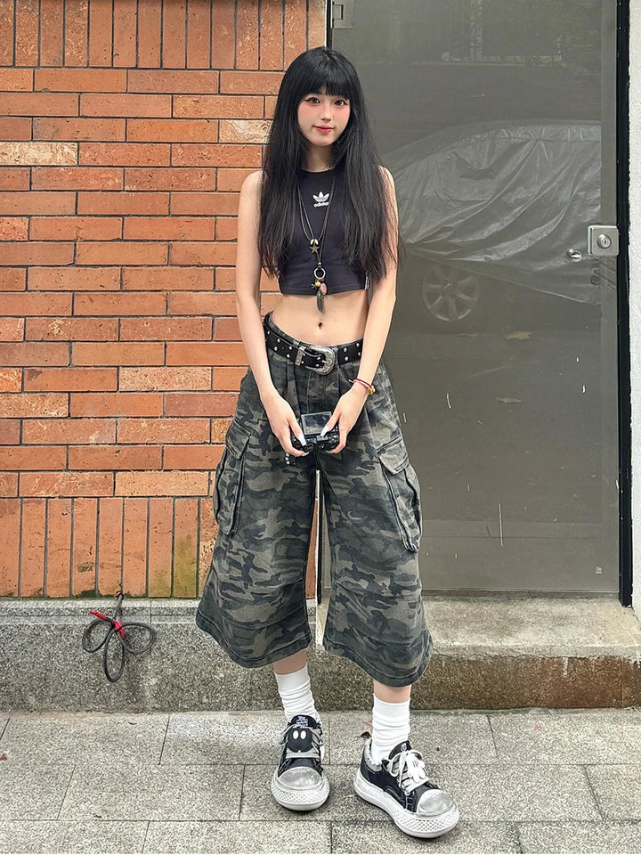 Baggy Camouflage Cargo Shorts Dark Tiger