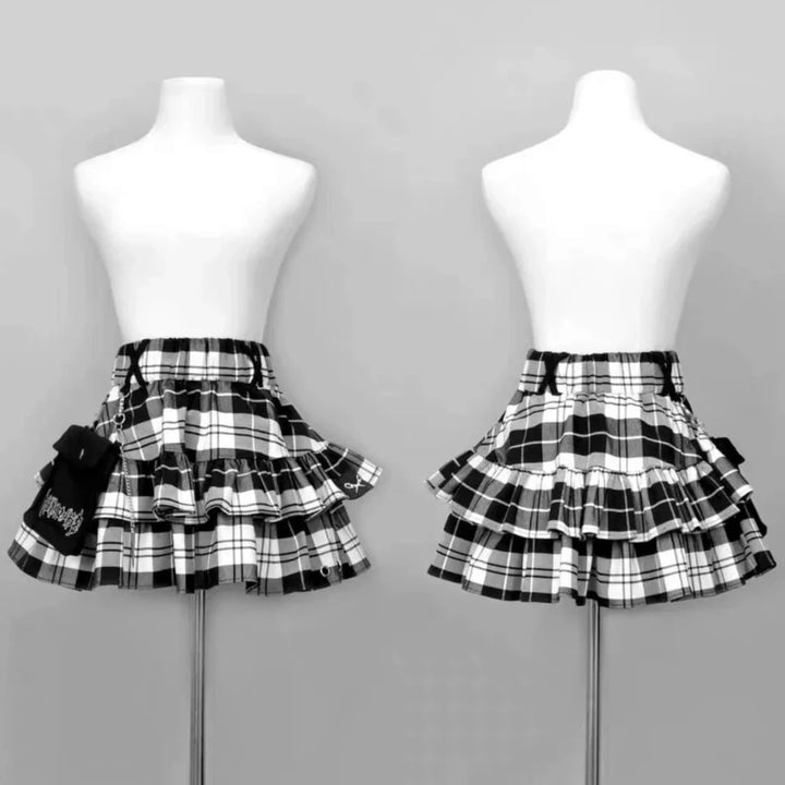 Harajuku Plaid Ruffle Mini Skirt Dark Tiger