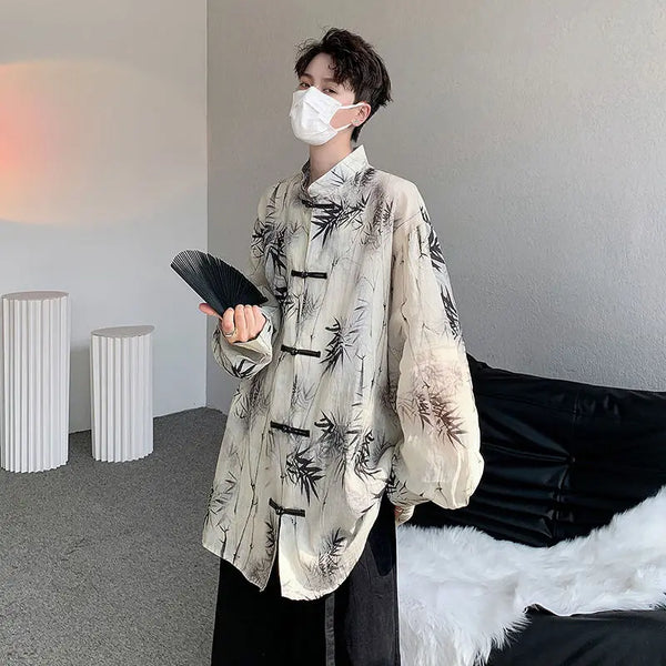 Chinese Style Oversized Shirt Dark Tiger