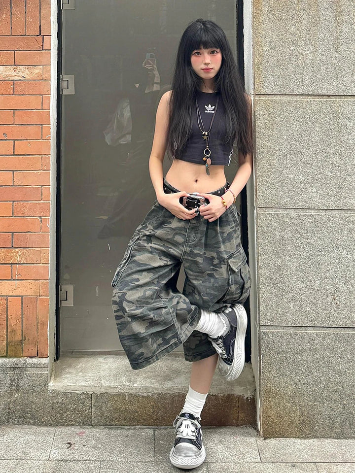 Baggy Camouflage Cargo Shorts Dark Tiger