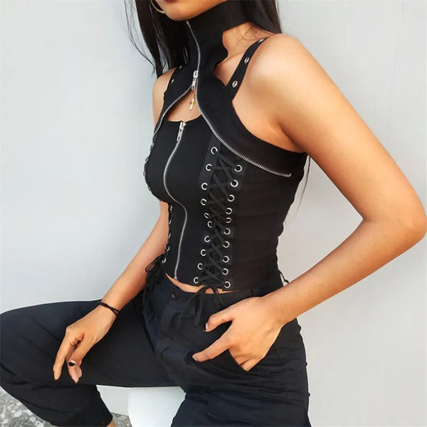 Gothic Vintage Sleeveless Top Dark Tiger