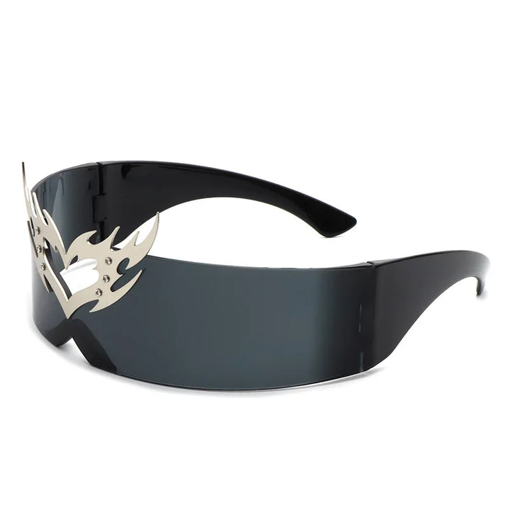 Punk Rimless One-piece Sunglasses Dark Tiger