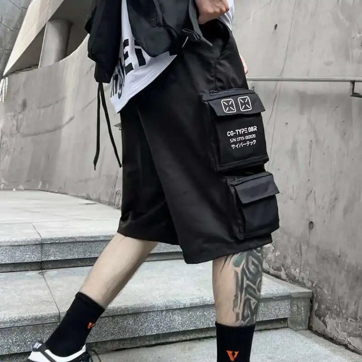 Dark Cyberpunk Cargo Shorts Dark Tiger