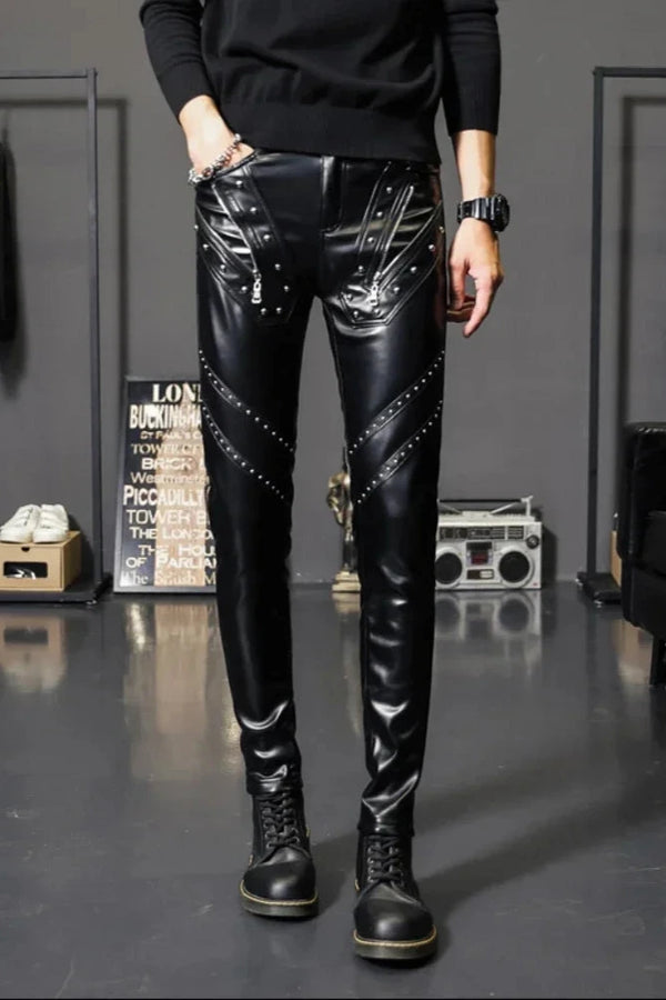Dark Skinny Biker Leather Pants Dark Tiger