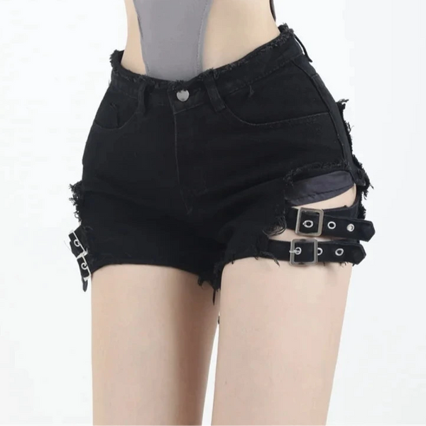 Harajuku Slim Denim Shorts Dark Tiger