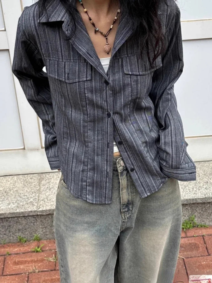 Korean Y2K Striped Shirt Dark Tiger