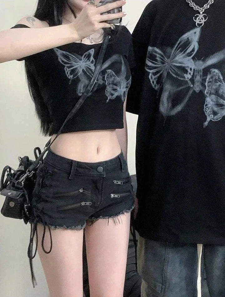 Y2K Summer Denim Shorts Dark Tiger