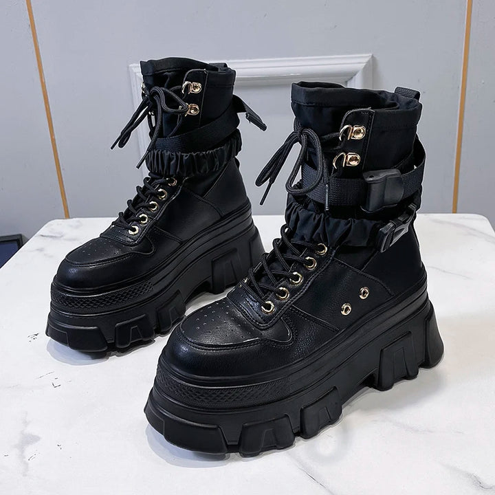 Chunky Platform Motorcycle Boots Dark Tiger