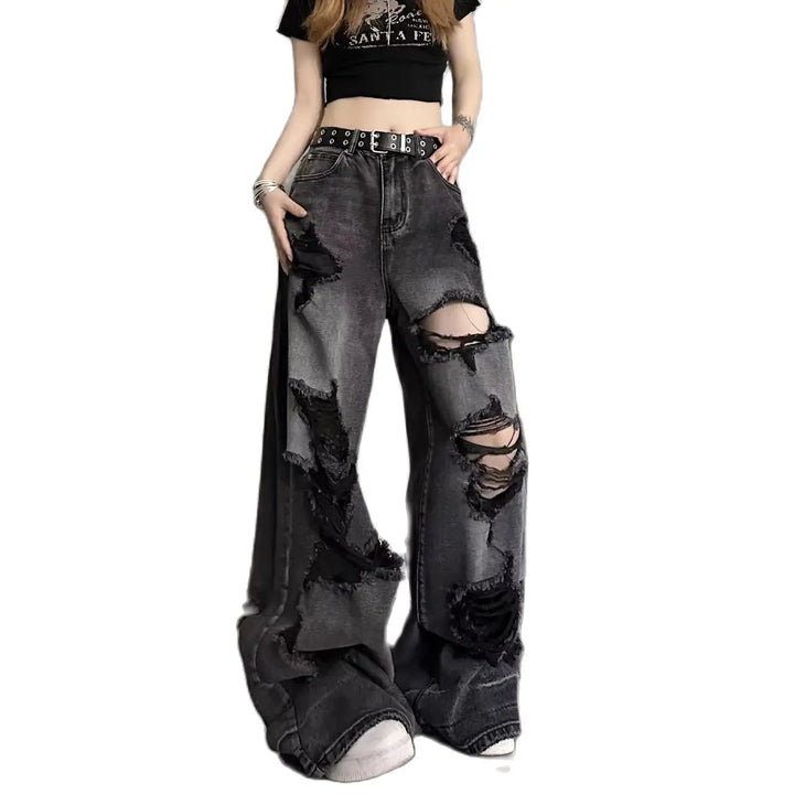 Y2K Loose Ripped Jeans Dark Tiger