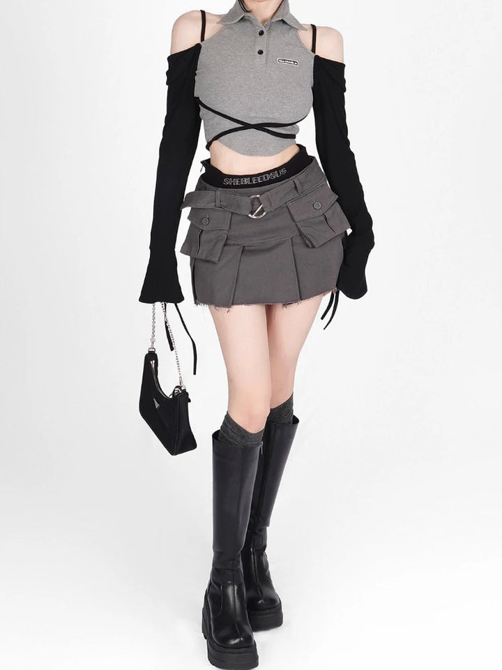 Y2K Cargo Style Mini Skirt Dark Tiger
