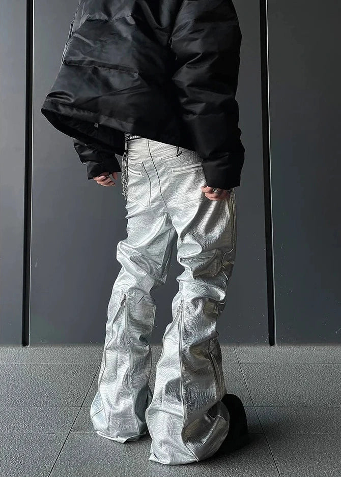 Black Crocodile Print Pants Dark Tiger