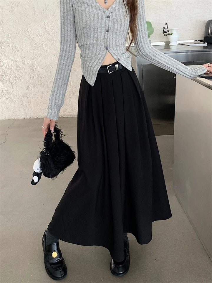 Korean Long Pleated Skirt Dark Tiger