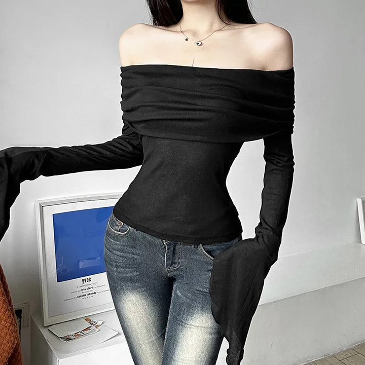 Dark Korean Off-Shoulder Longsleeve Shirt Dark Tiger