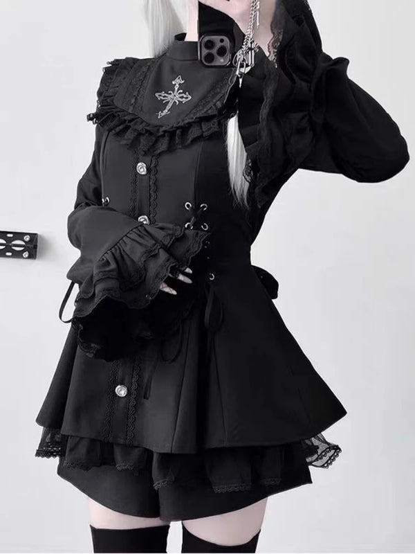 Gothic Vintage Hot Girl Slim Patchwork Dress Women Fashion Lace Skinny Long Sleeve Dresses France Sweet White Clothing New 2025 Dark Tiger