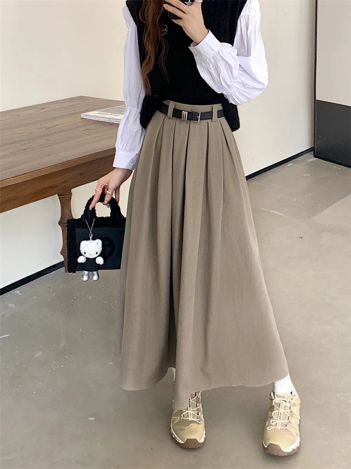 Korean Long Pleated Skirt Dark Tiger