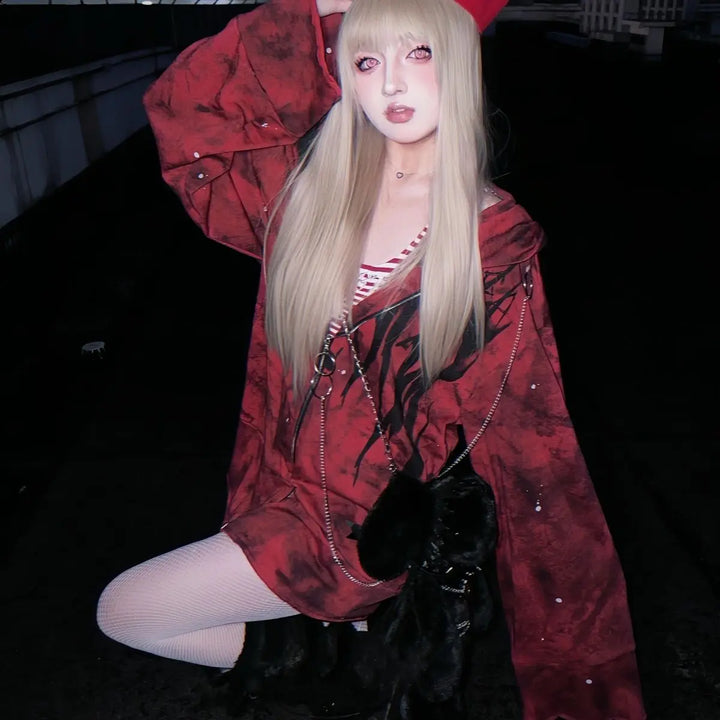 Y2K Oversized Zip Hoodie Dark Tiger