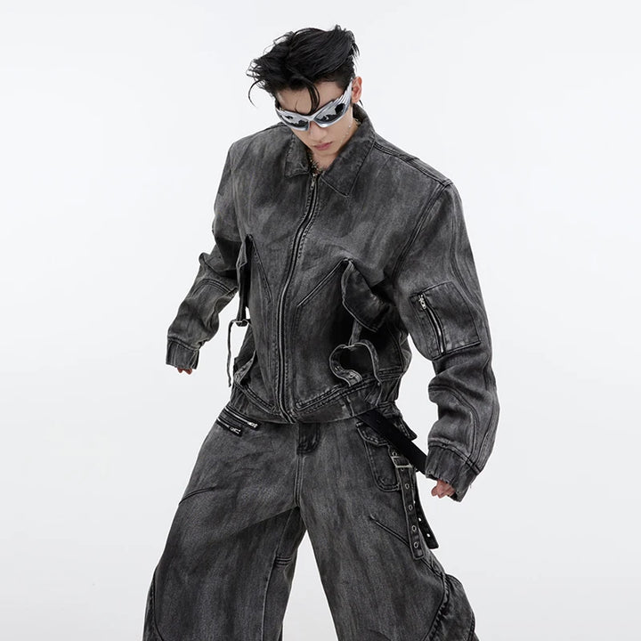 Baggy Denim Outfit Set - Jacket & Pants Dark Tiger