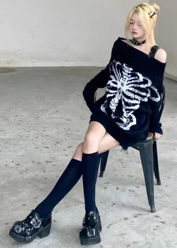 Y2K Gothic Off-Shoulder Jumper Dark Tiger