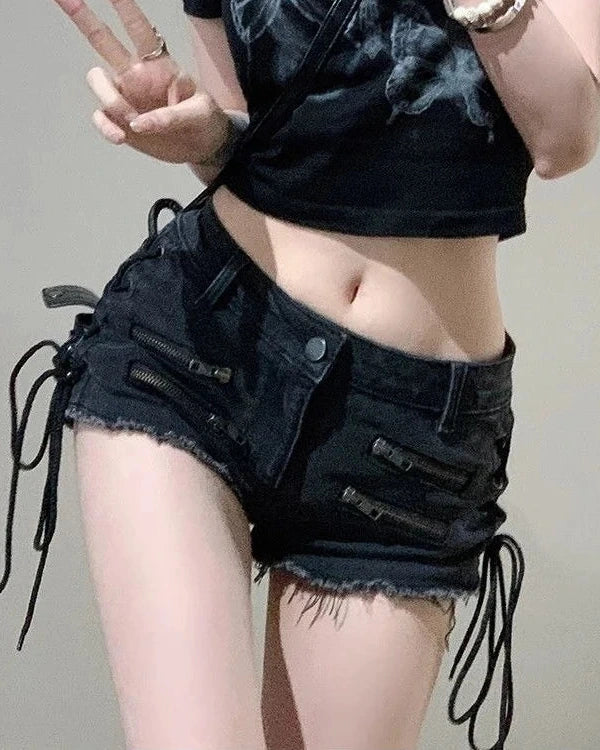 Y2K Summer Denim Shorts Dark Tiger