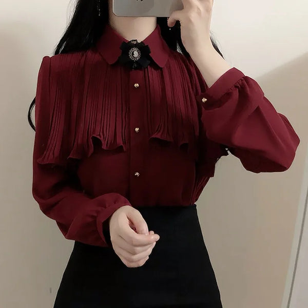 Korean Retro Preppy Blouse Dark Tiger