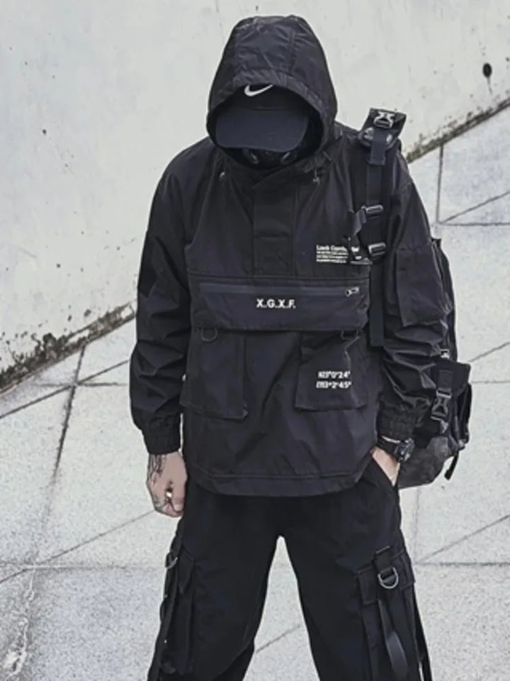 Techwear Black Anorak Dark Tiger