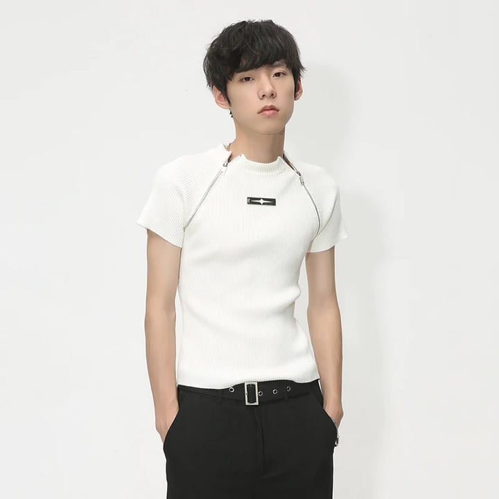 Short-sleeve Knitted Zipper T-Shirt Dark Tiger
