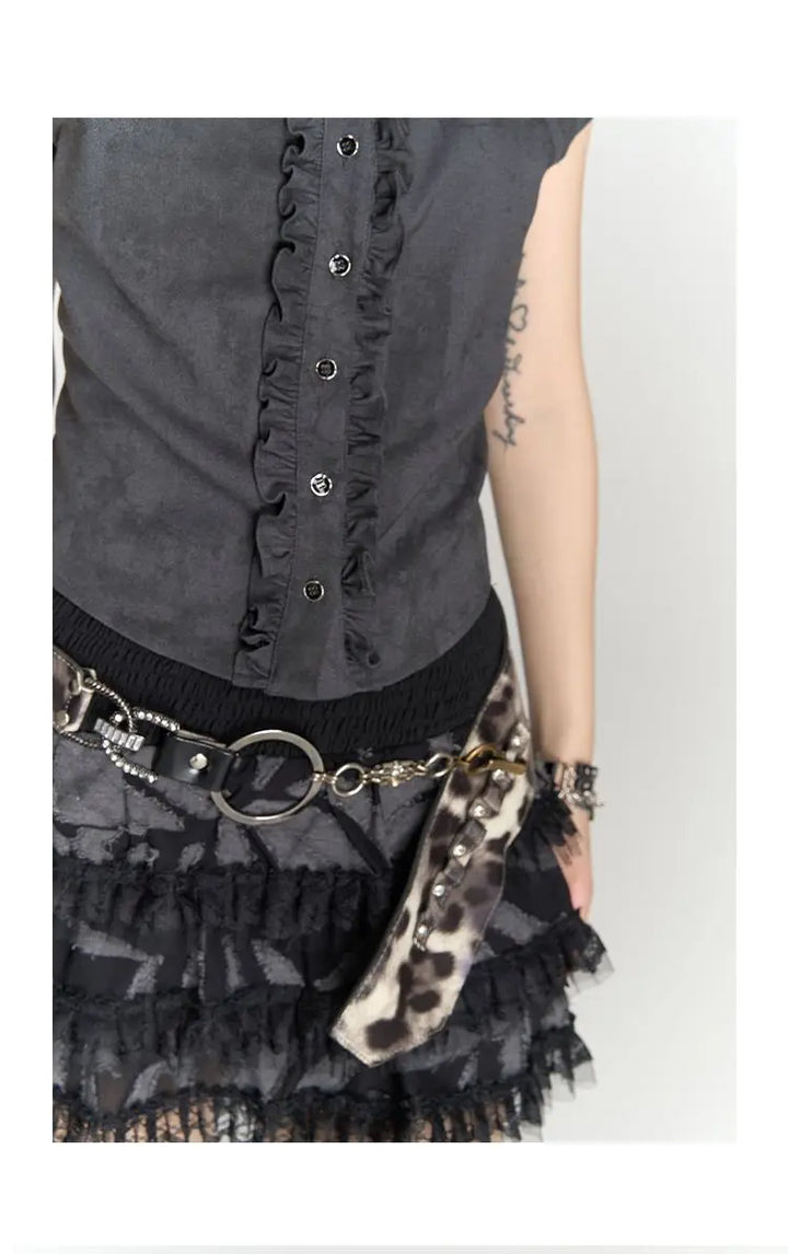 Japanese Flying Sleeve Ruffles Top Dark Tiger