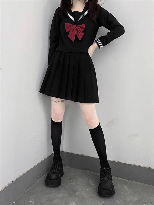 Japanese Black School Uniform Outfit Set — Shirt and Skirt Dark Tiger