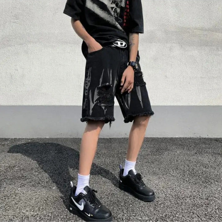 Dark Grunge Ripped Shorts Dark Tiger