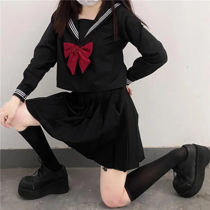 Japanese Black School Uniform Outfit Set — Shirt and Skirt Dark Tiger