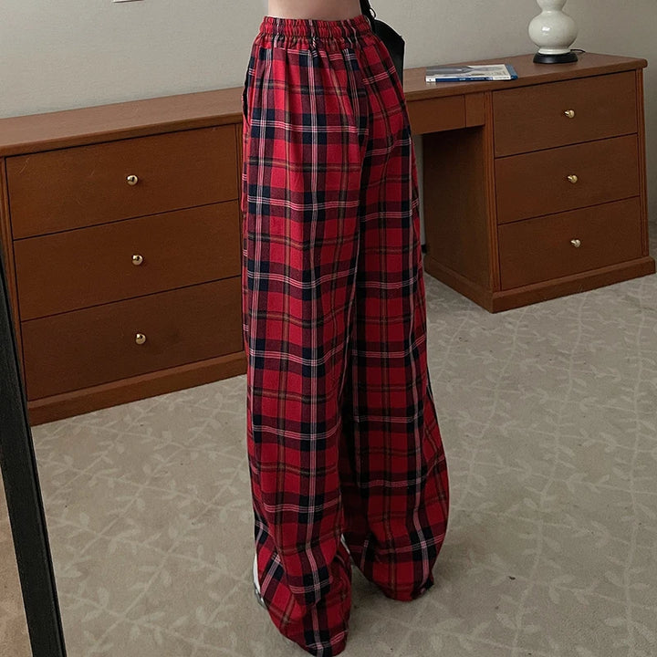 Korean Plaid Baggy Trousers Dark Tiger