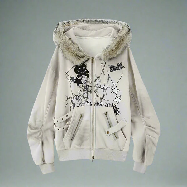 2000s Vintage Zip Hoodie Dark Tiger