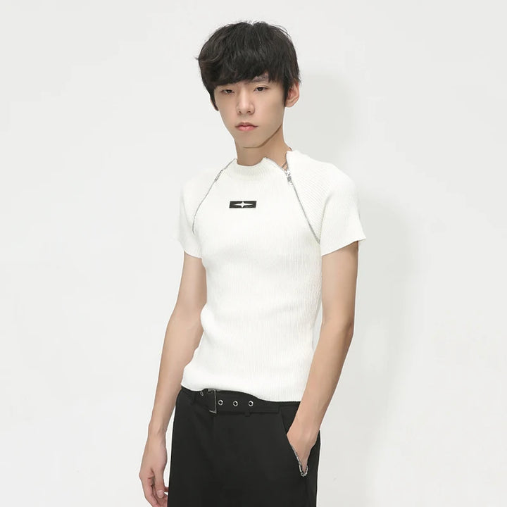 Short-sleeve Knitted Zipper T-Shirt Dark Tiger