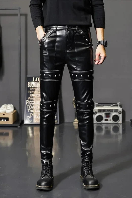 Dark Skinny Biker Leather Pants Dark Tiger