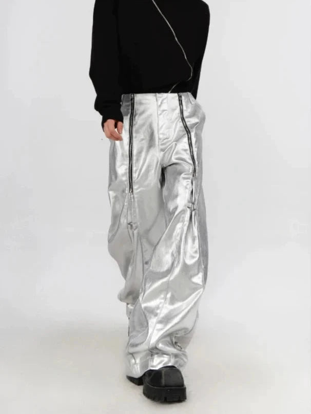 Cyberpunk SIlver Loose Pants Dark Tiger