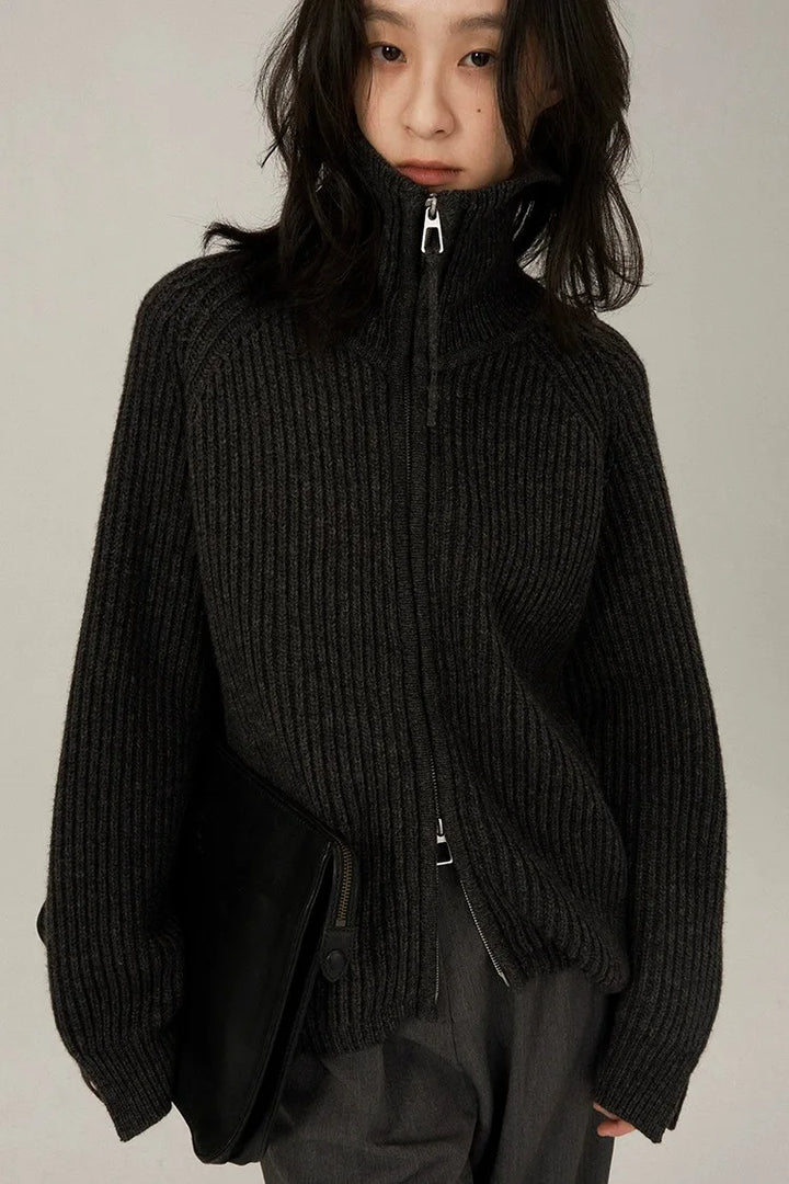 European Cashmere Zipper Sweater Dark Tiger