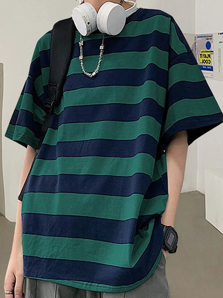 Harajuku Striped Shirts Women Short Sleeve Oversized Shirt Streetwear Gothic T Shirt Couple Tops Summer Striped Blouse Dark Tiger